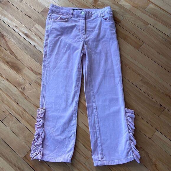 Zara light pink cropped ruffle side slit hem jeans. Size small. - Picture 3 of 6